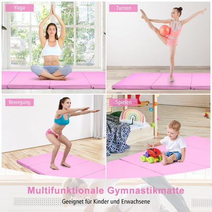 Folding Gym Mat, Pink, 240x120x5 cm, Non-Slip, Portable