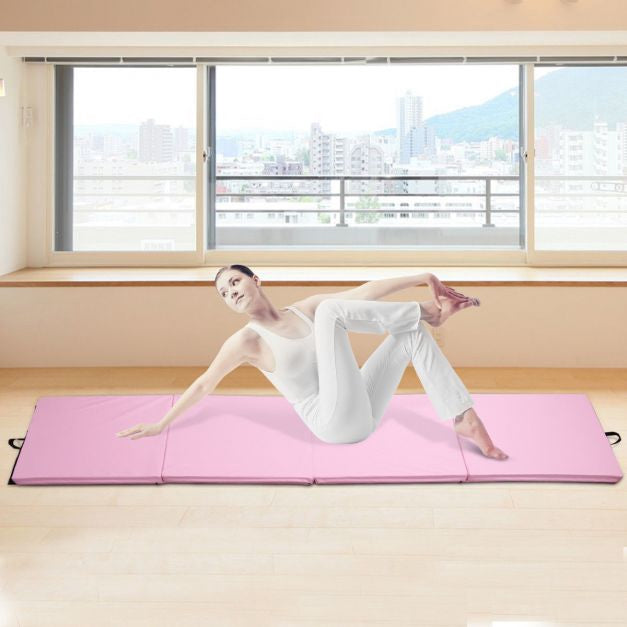 Folding Gymnastics Mat, 8ft 4-Fold PU Cover, Pink