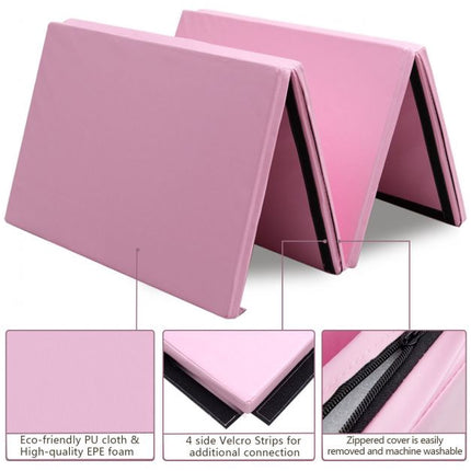 Folding Gymnastics Mat, 8ft 4-Fold PU Cover, Pink
