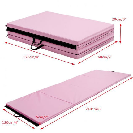 Folding Gymnastics Mat, 8ft 4-Fold PU Cover, Pink