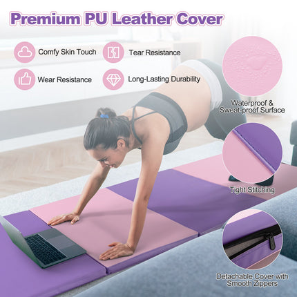 Folding Gymnastics Mat 8x4x2, PU Cover, Handles