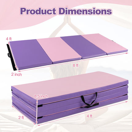 Folding Gymnastics Mat 8x4x2, PU Cover, Handles