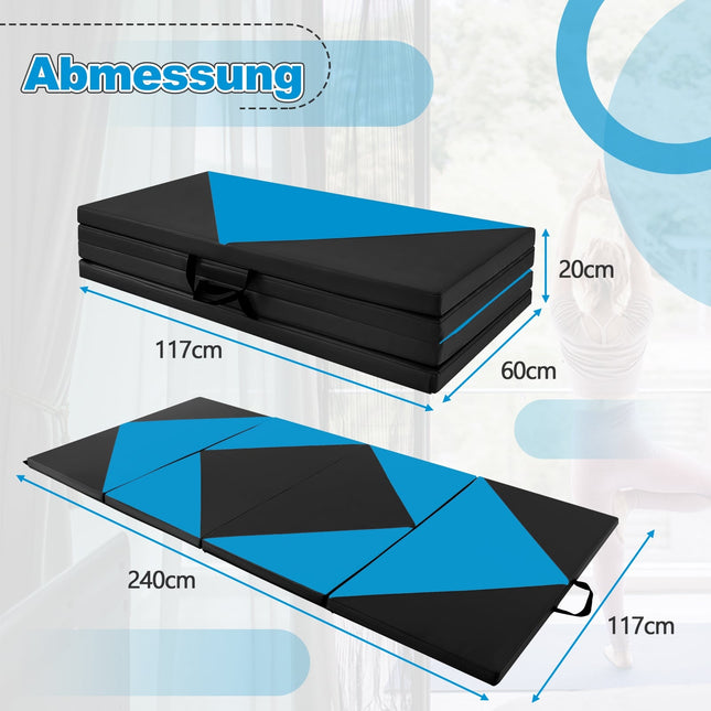 Folding Gymnastics Mat, Portable, 240x117x5 cm, Black/Blue
