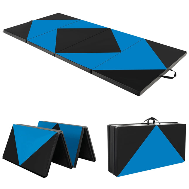 Folding Gymnastics Mat, Portable, 240x117x5 cm, Black/Blue