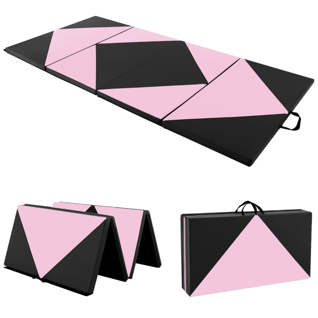 Folding Gymnastics Mat, Portable, 240x117x5 cm, Pink/Black