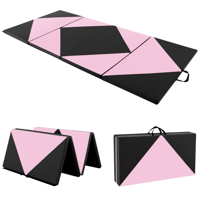 Folding Gymnastics Mat, Portable, 240x117x5 cm, Pink/Black