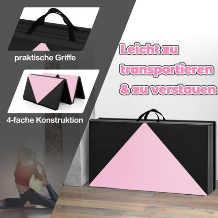 Folding Gymnastics Mat, Portable, 240x117x5 cm, Pink/Black