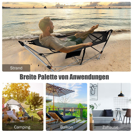 Folding Hammock with Stand, Side Pocket, 150kg Capacity