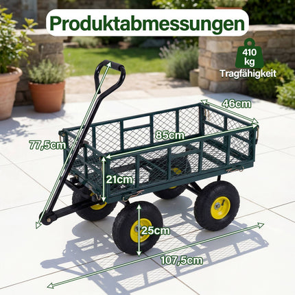 Folding Heavy-Duty Metal Garden Cart, 408 kg Capacity, Green