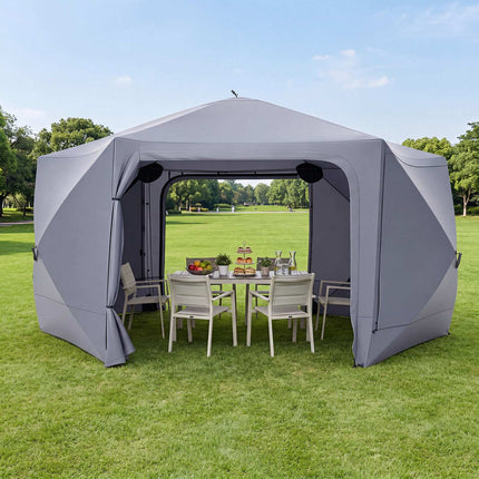 Folding Hexagonal Gazebo with Mosquito Nets and Curtains