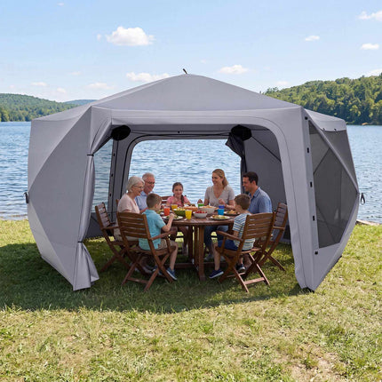 Folding Hexagonal Gazebo with Mosquito Nets and Curtains