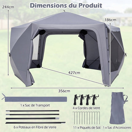 Folding Hexagonal Gazebo with Mosquito Nets and Curtains