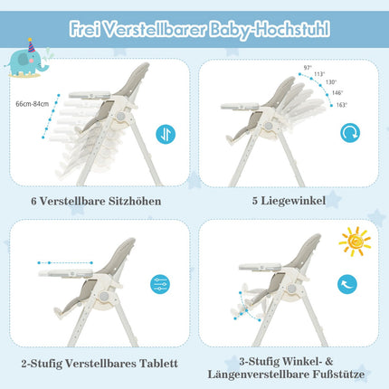 Folding High Chair, 6-Level Height, Recline, 360 Wheels