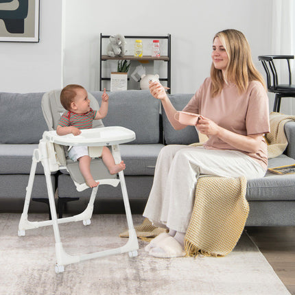 Folding High Chair, 6-Level Height, Recline, 360 Wheels