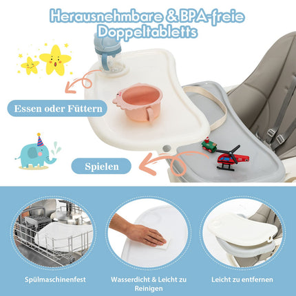 Folding High Chair, 6-Level Height, Recline, 360 Wheels