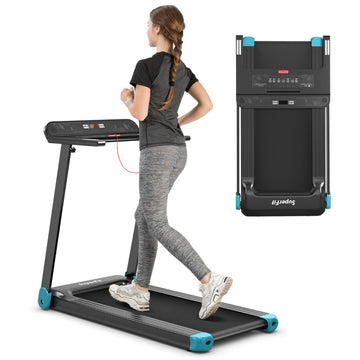 Folding Home Treadmill with Bluetooth Speaker & LED Display and Device Holder Navy Blue