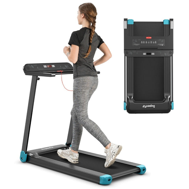 Folding Home Treadmill with Bluetooth Speaker & LED Display and Device Holder Navy Blue