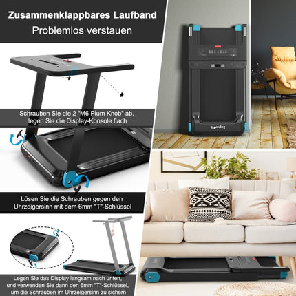 Folding Home Treadmill with Bluetooth Speaker & LED Display and Device Holder Navy Blue