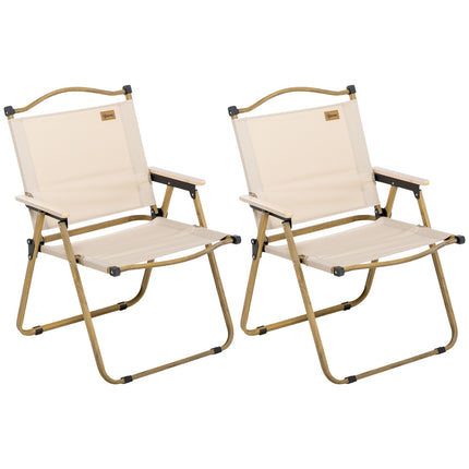 Folding Khaki Camping Chairs, Set of 2 - Steel Frame, Oxford