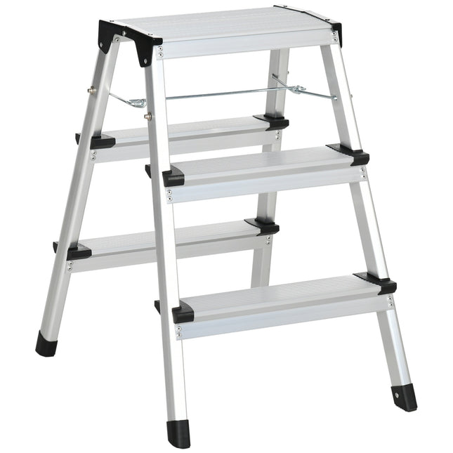 Folding aluminum ladder, space-saving, 3 steps, non-slip