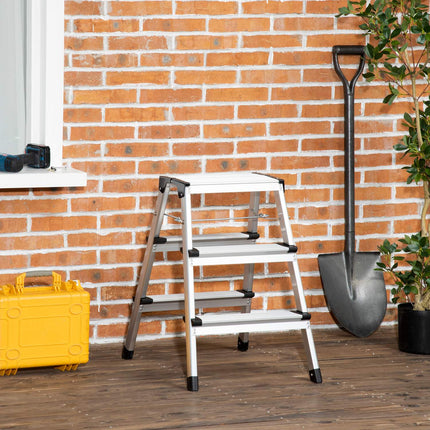 Folding aluminum ladder, space-saving, 3 steps, non-slip