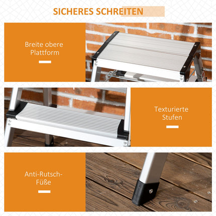 Folding aluminum ladder, space-saving, 3 steps, non-slip