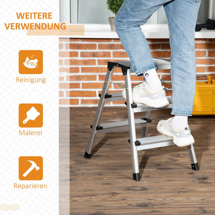 Folding aluminum ladder, space-saving, 3 steps, non-slip