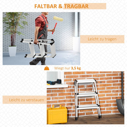 Folding aluminum ladder, space-saving, 3 steps, non-slip