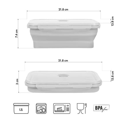 Folding Lunch Box, Grey, 1200ml Capacity