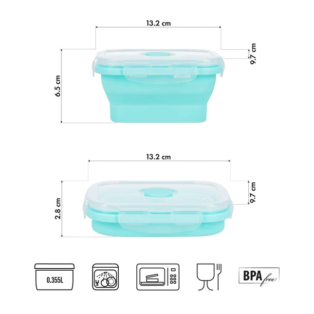 Opvouwbare lunchbox, mintgroen, 355 ml, compacte verpakking