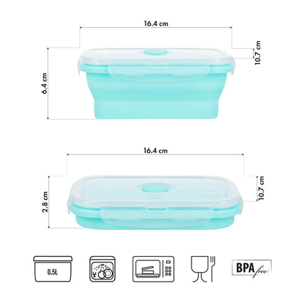 Folding Lunch Box, Mint, 500ml Capacity