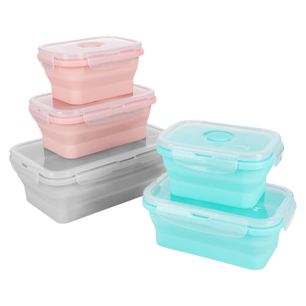 Folding Lunch Box, Pink, 355ml, Portable Container