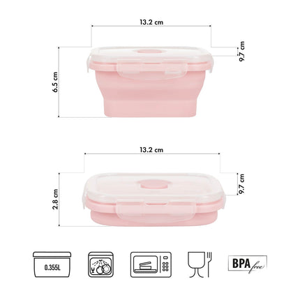 Folding Lunch Box, Pink, 355ml, Portable Container