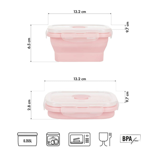Opvouwbare lunchbox, roze, 355 ml, draagbare container