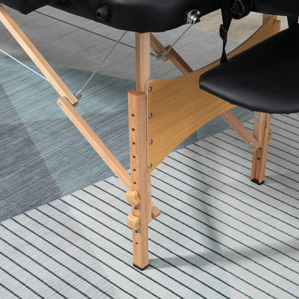 Portable folding massage table, adjustable height, black