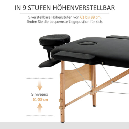 Portable folding massage table, adjustable height, black