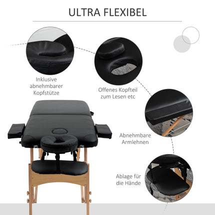 Portable folding massage table, adjustable height, black