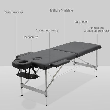 Folding massage table, 7 zones, height adjustable, black