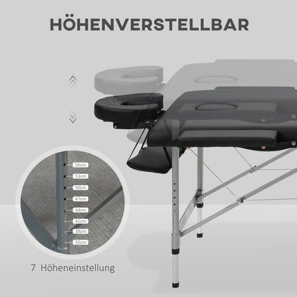 Folding massage table, 7 zones, height adjustable, black