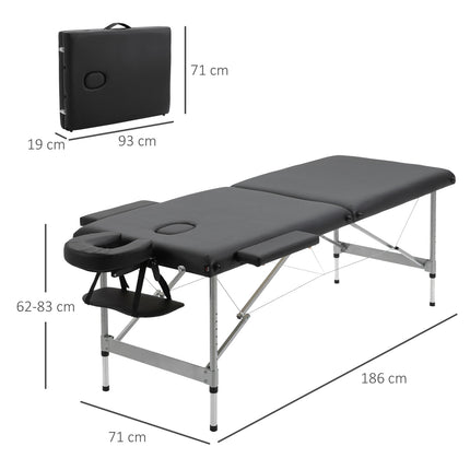 Folding massage table, 7 zones, height adjustable, black