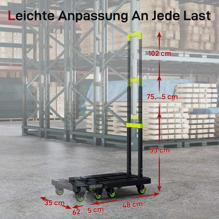 Folding Metal Hand Truck, Adjustable Handle, 49x35x102 cm