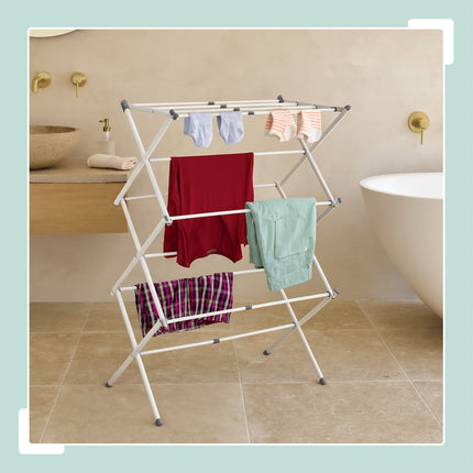 Folding Metal Laundry Rack – Space-Saving Vertical Dryer