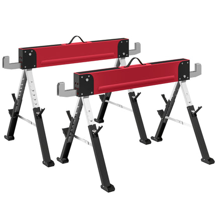 Folding Metal Sawhorse Set, 1160kg Capacity, Adjustable Height