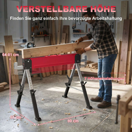 Folding Metal Sawhorse Set, 1160kg Capacity, Adjustable Height