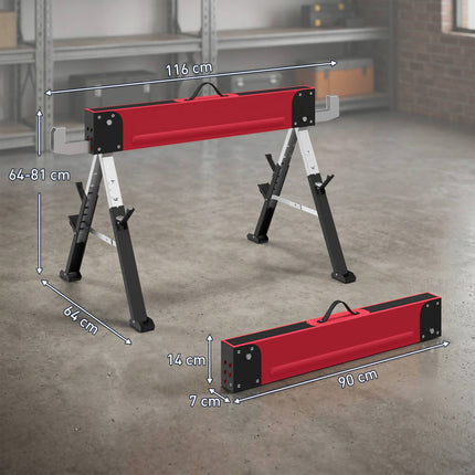 Folding Metal Sawhorse Set, 1160kg Capacity, Adjustable Height
