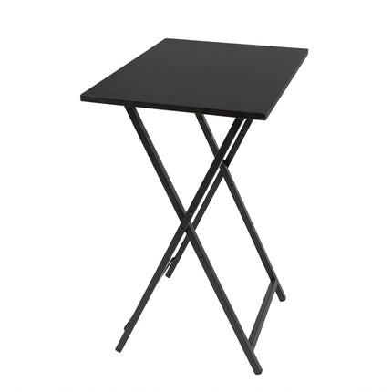 Folding Metal Side Table with Wood-Effect Top, Black
