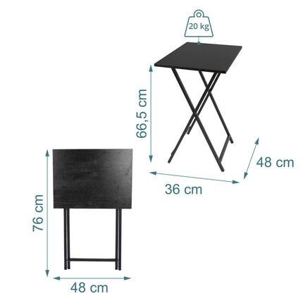 Folding Metal Side Table with Wood-Effect Top, Black