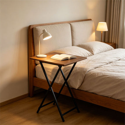Folding Metal Table with Wood-Effect Top, 66.5×48×36 cm