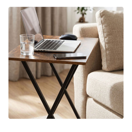 Folding Metal Table with Wood-Effect Top, 66.5×48×36 cm