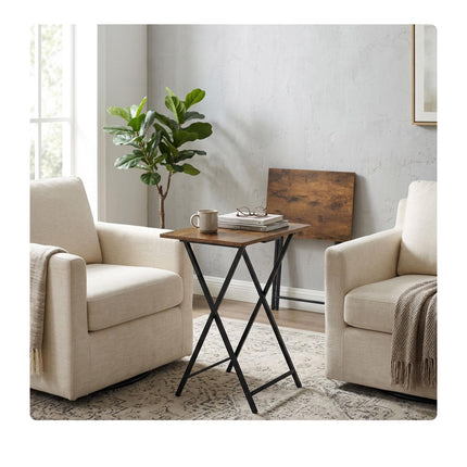 Folding Metal Table with Wood-Effect Top, 66.5×48×36 cm